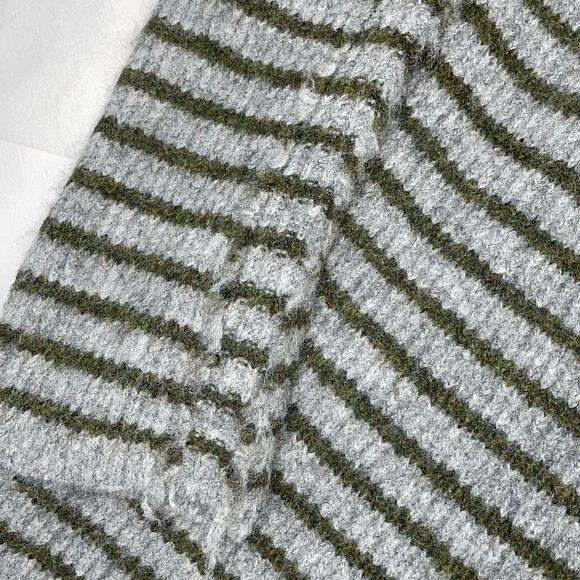 STITCHES + STRIPES Gray Olive Green Fuzzy Stripe Mock Neck Sweater XS - Picture 10 of 16